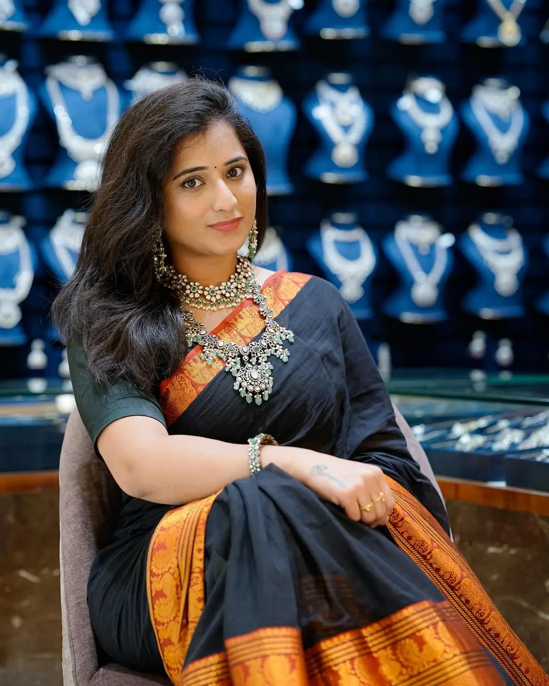 Telugu Actress Viraajita in Beautiful Black Saree Blouse